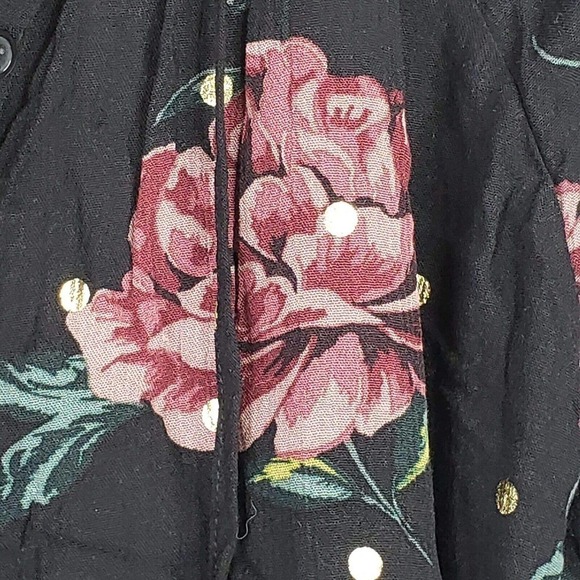 Torrid Plus Size 1X Floral Gold Dot Black Blouse Top Romantic Button Front - Picture 5 of 8